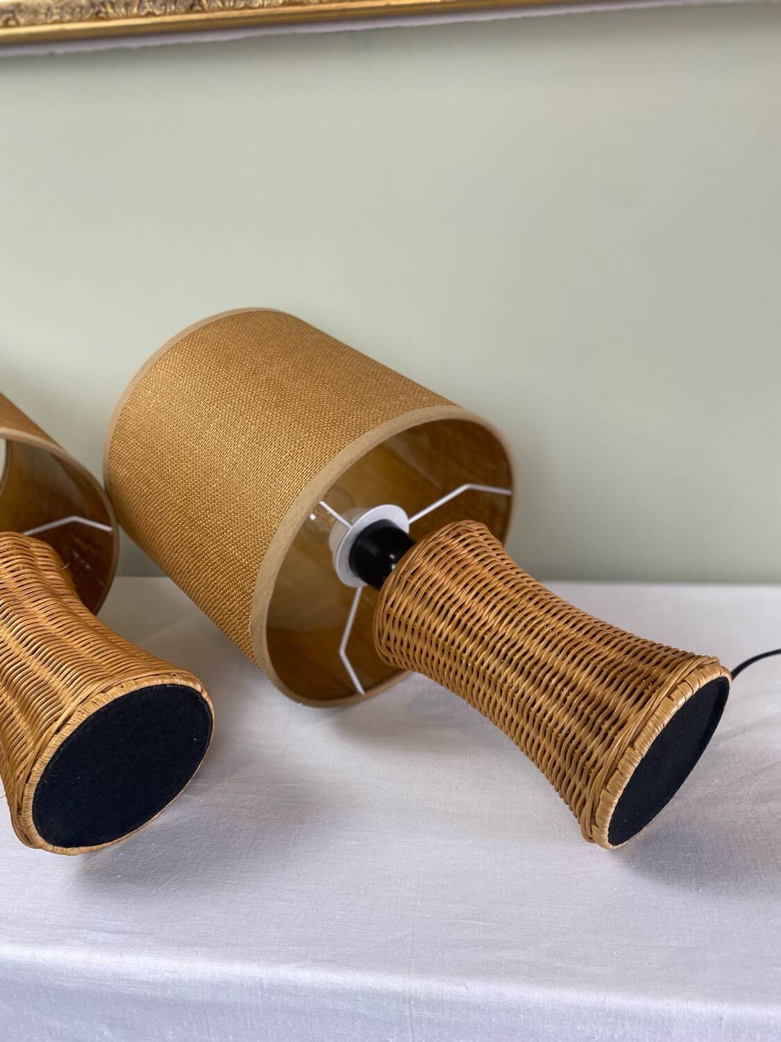 Pair of wicker lamps