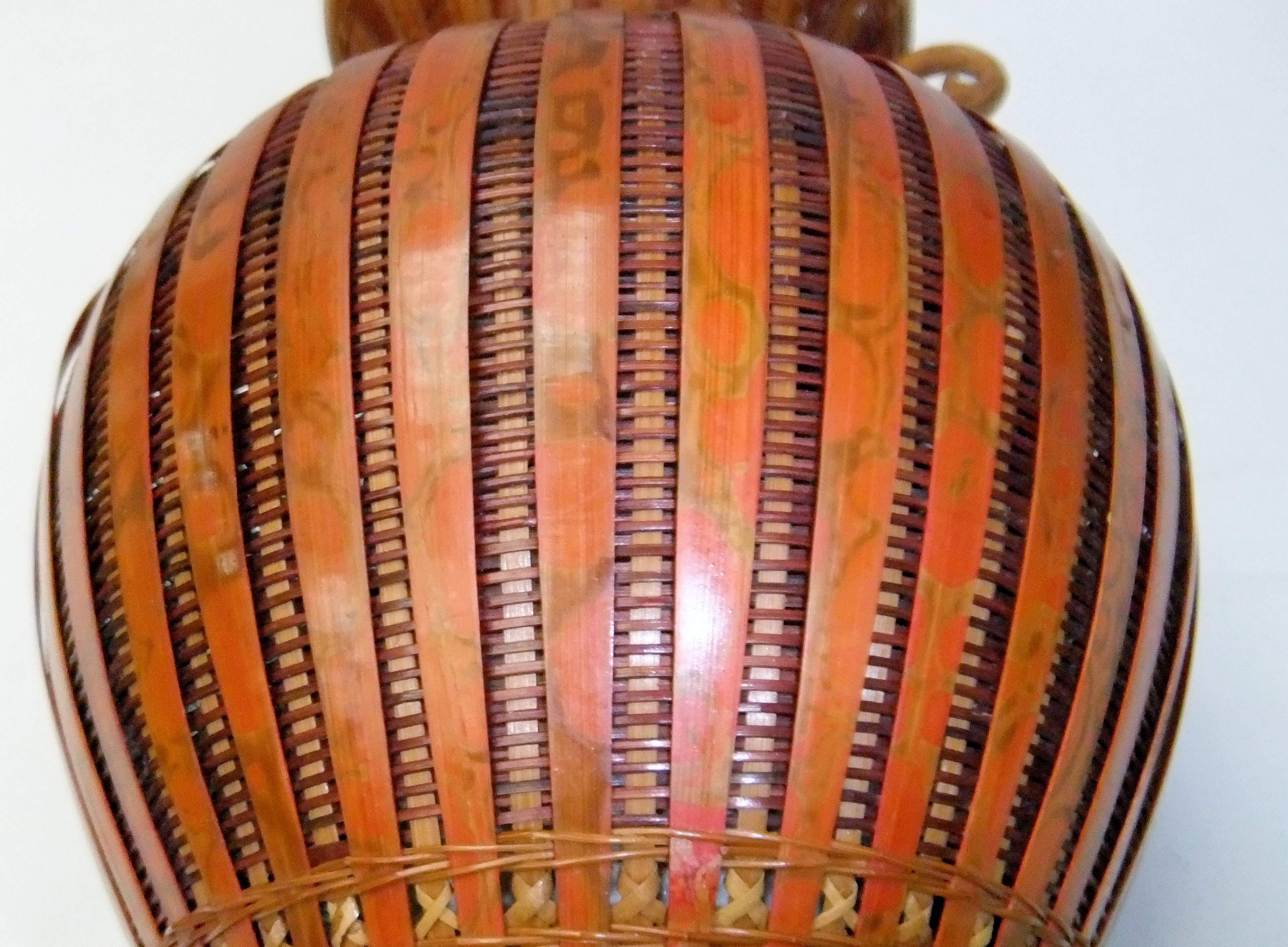 Antique Shanghai vase woven rattan bamboo ceramic People's Republic of China