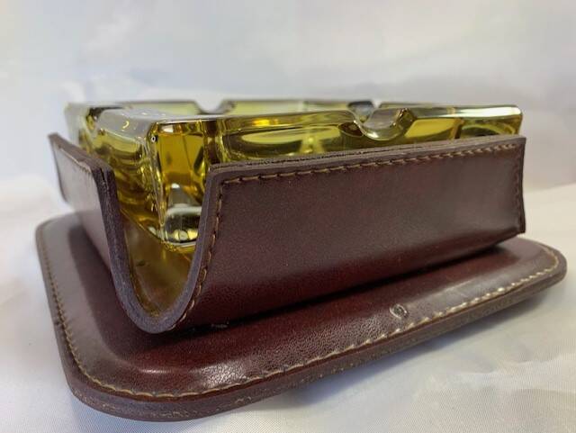 Adnet vintage leather crystal ashtray