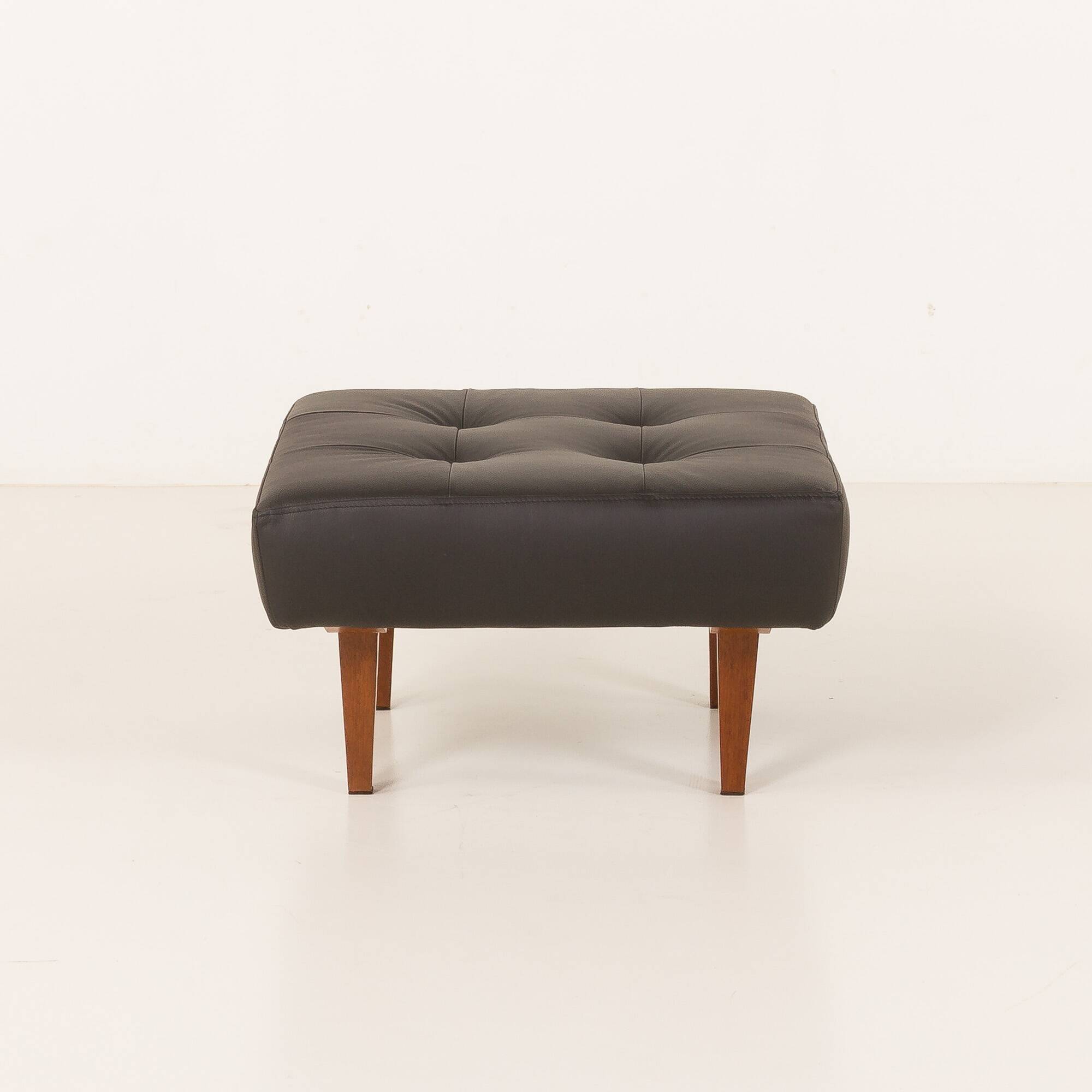 Mid century large ottoman in black leather, 1970s