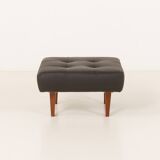 Mid century large ottoman in black leather, 1970s