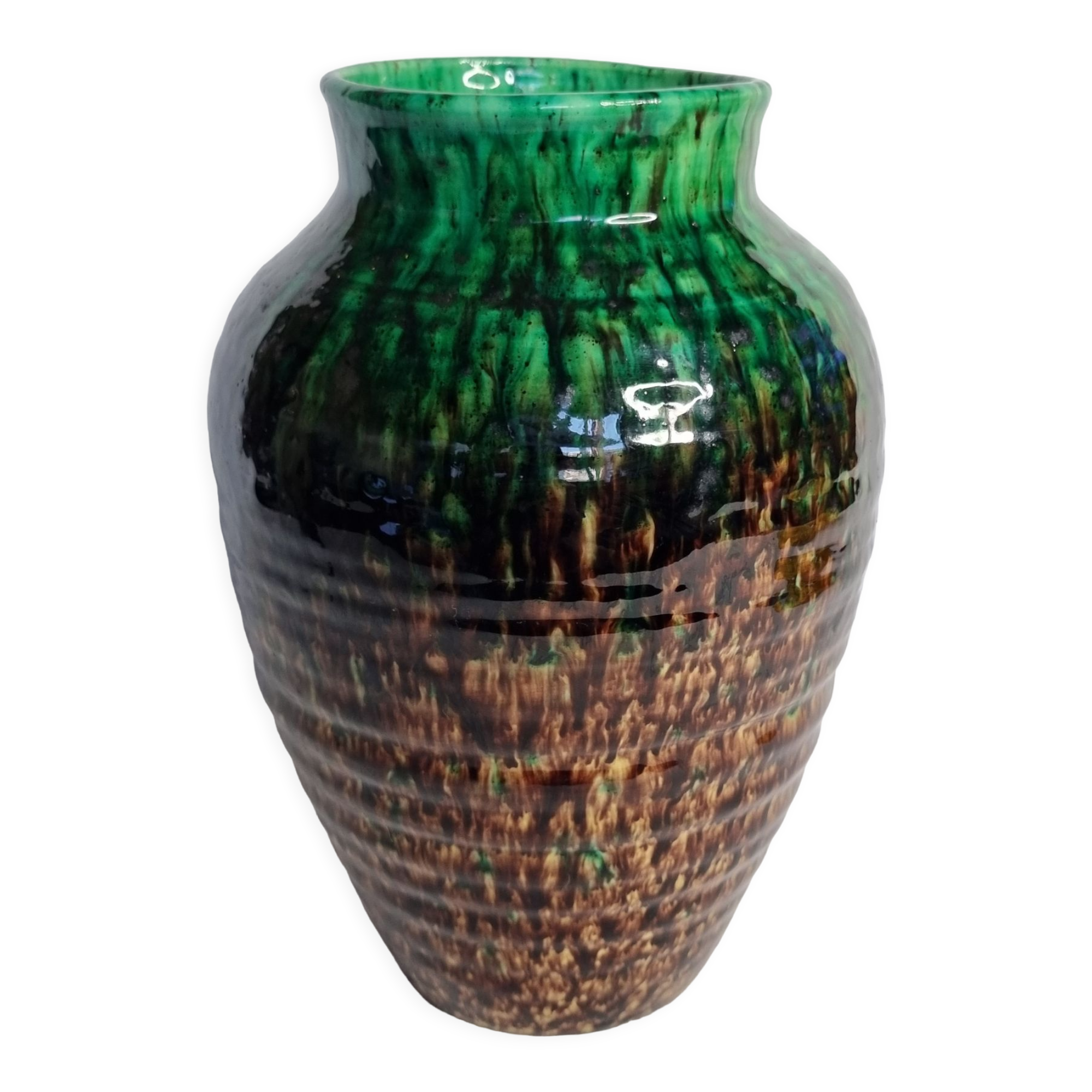 Vase amphora in glazed terracotta, signed "Accolay", 27 cm