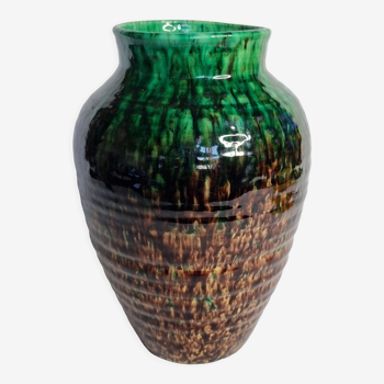 Vase amphore en terre cuite vernissée, signé "Accolay", 27 cm
