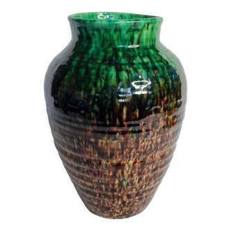 Vase amphore en terre cuite vernissée, signé "Accolay", 27 cm