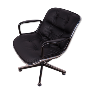 Chaise de bureau en cuir noir par Charles Pollock pour Knoll Inc. / Knoll International, années 1970