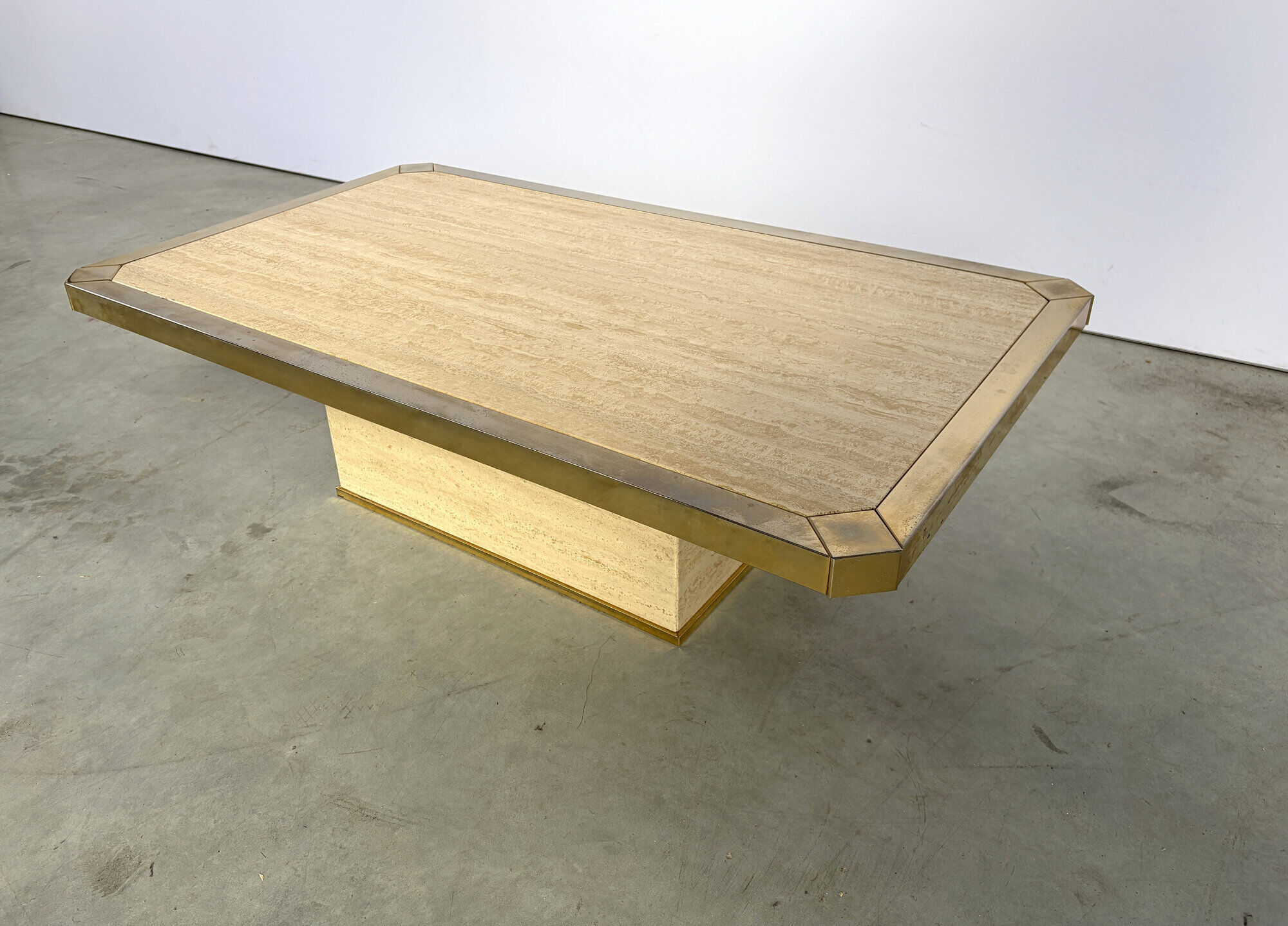 Vintage travertine and brass coffee table, 1970s