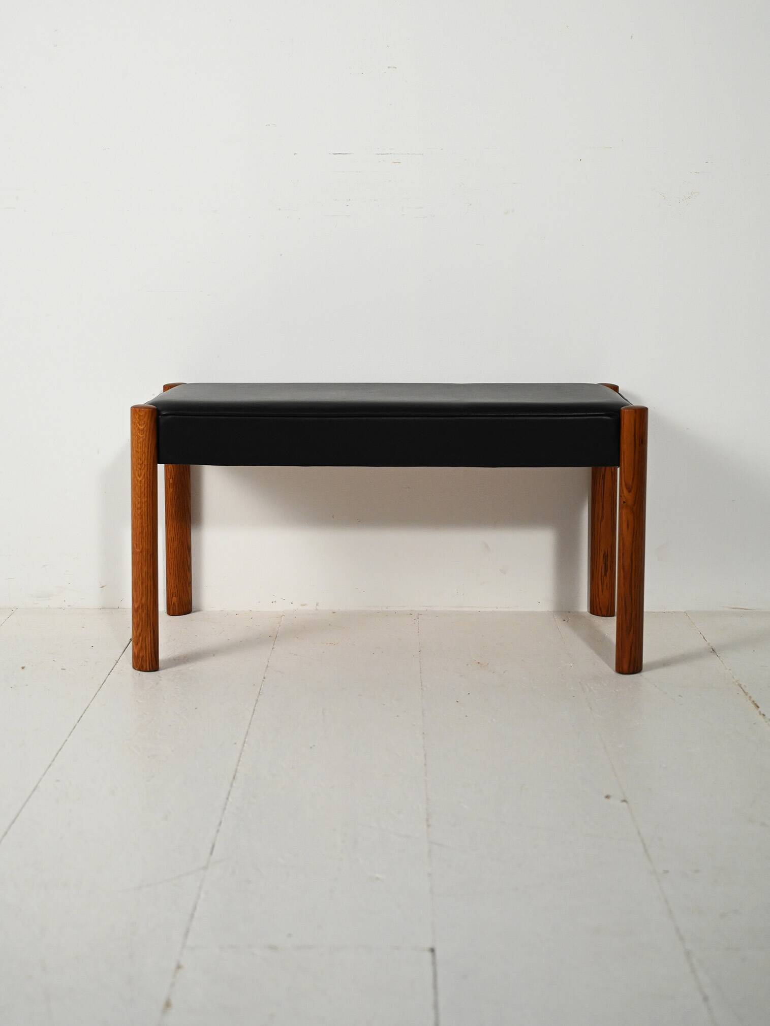 Scandinavian Teak Stool with Leather