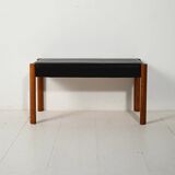 Scandinavian Teak Stool with Leather