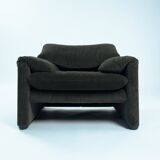 Rare Green Striped Maralunga chair by Magistretti for Cassina, Italy,