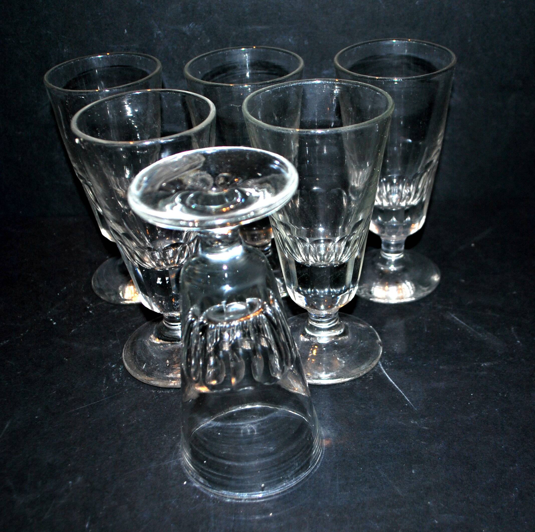 Series of 6 mazagran bistrot coffee glasses in thick glass 1900-1920