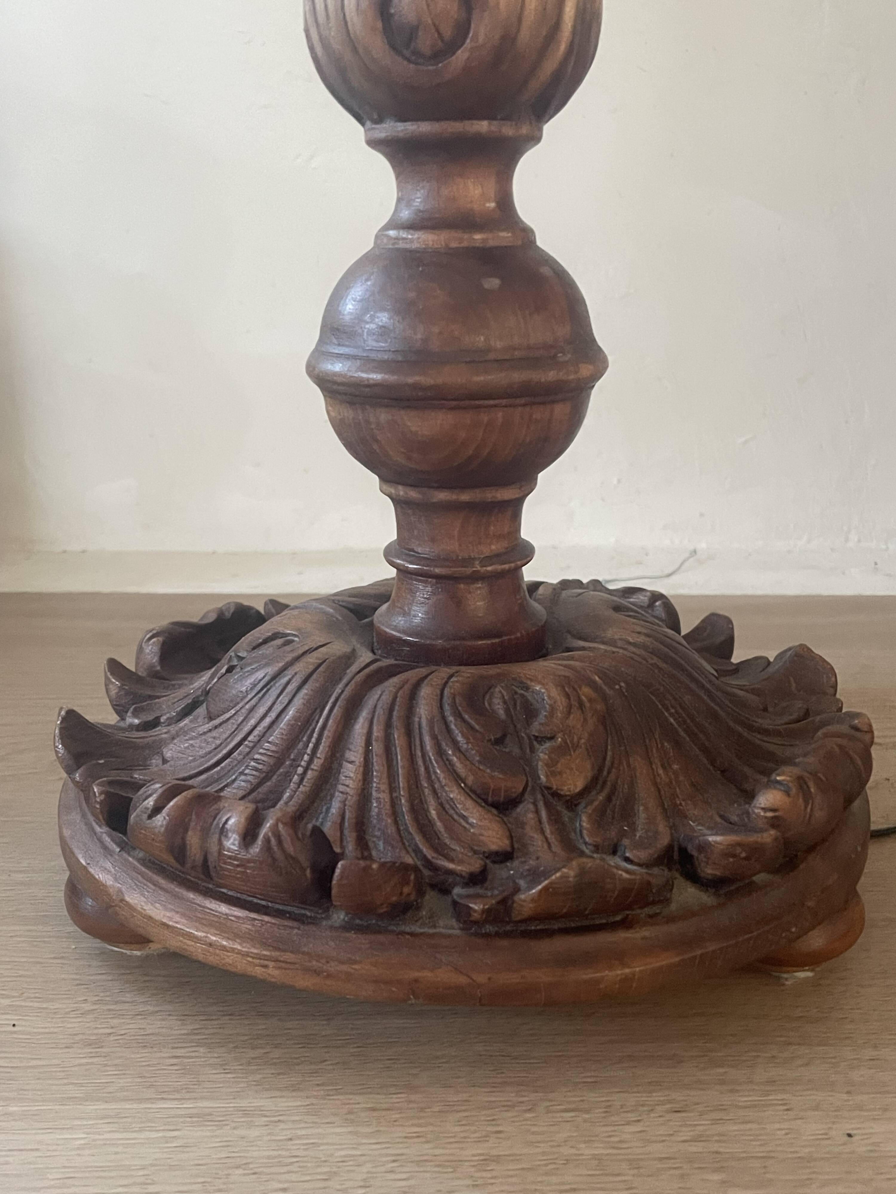 Antique carved wooden lamp 67cm