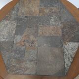 Round coffee table in oak and vintage stones