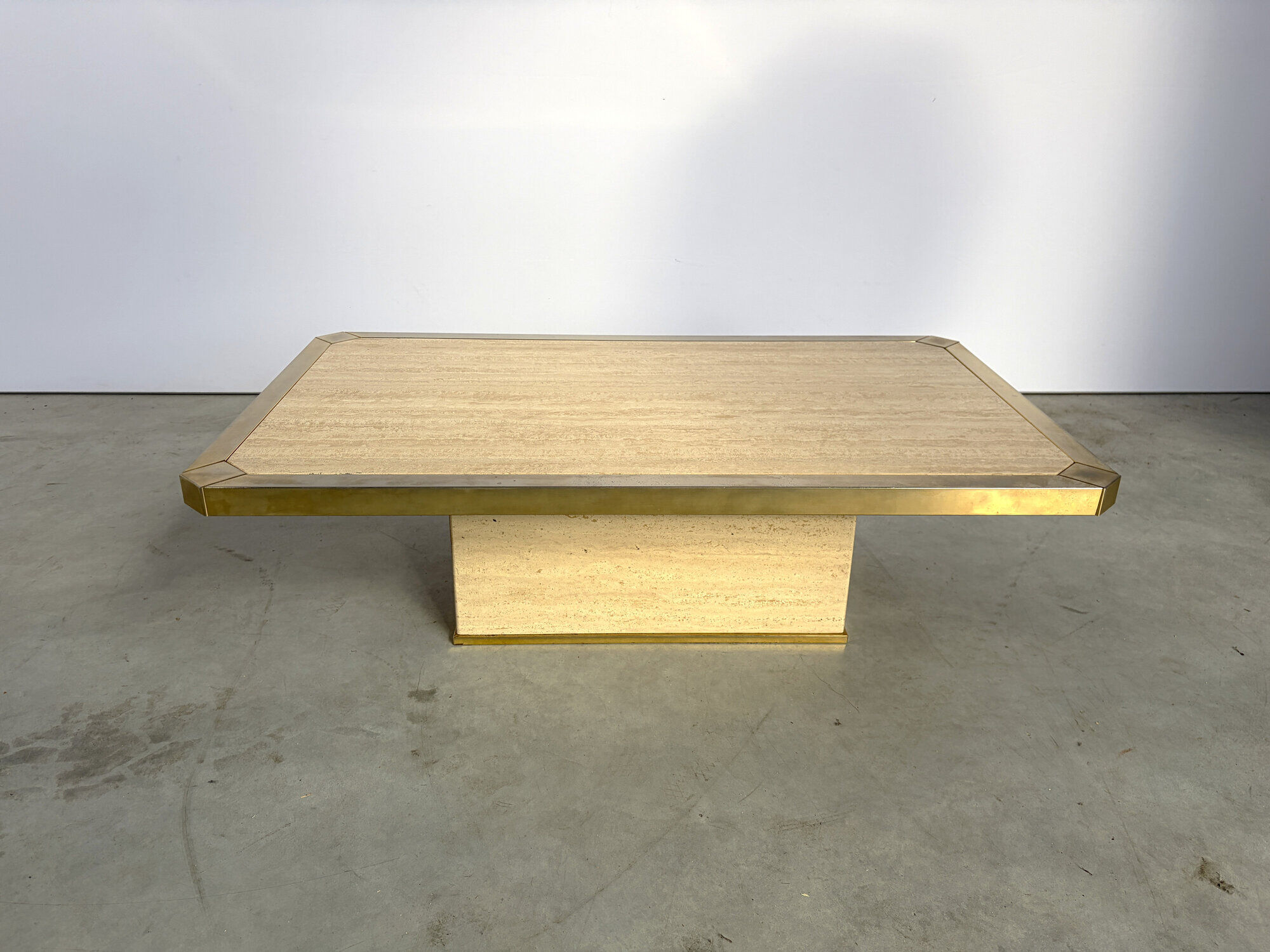 Vintage travertine and brass coffee table, 1970s