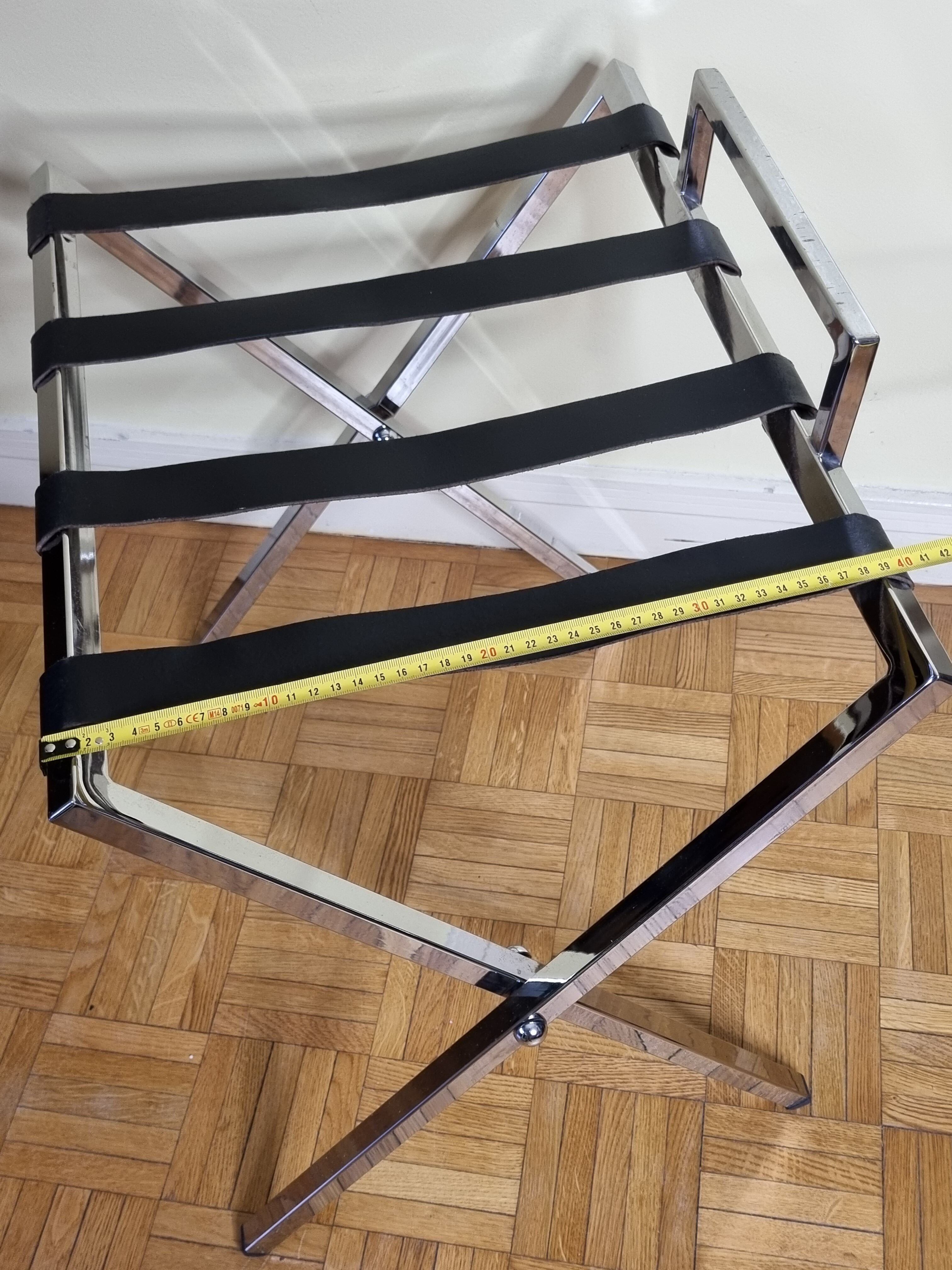 Luggage rack in chrome steel and leather 80s