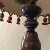 Table lamp wood and jute with pompoms
