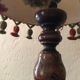 Table lamp wood and jute with pompoms
