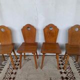Série de 4 chaises bistrot rustique brutaliste en bois clair