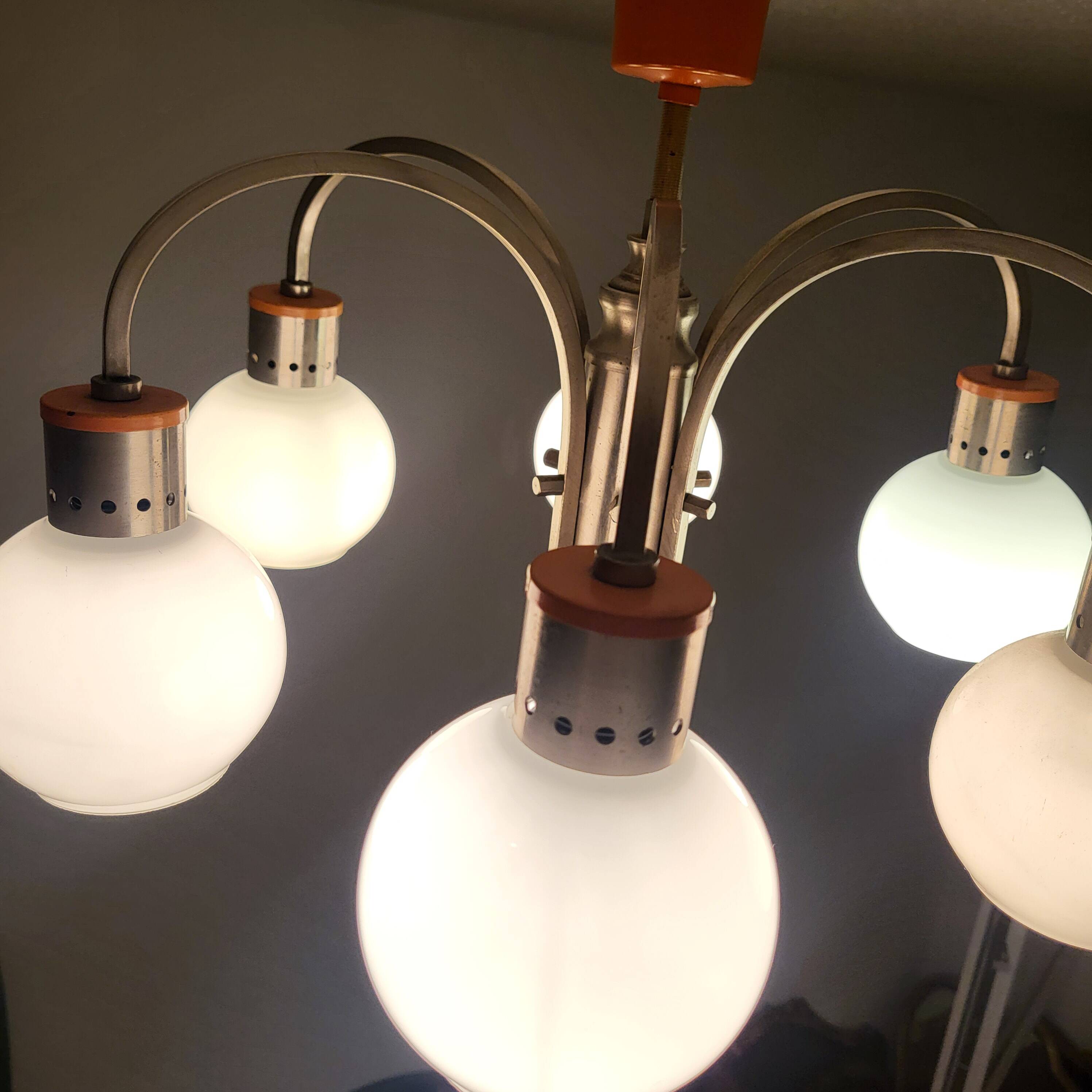 Space Age chrome and globe pendant light, Italy, 1960-70