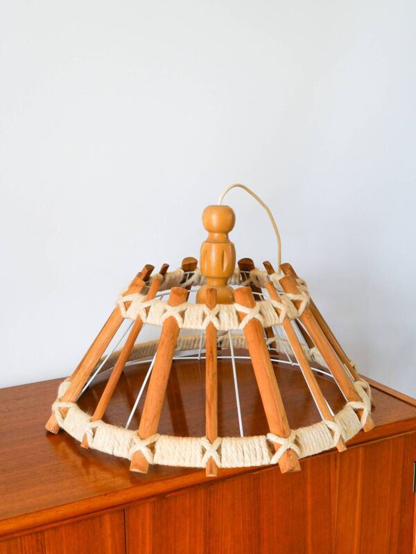 Suspension scandinave en bois et corde, 1960