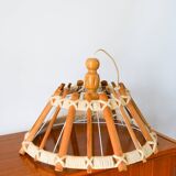 Scandinavian pendant light in wood and rope, 1960