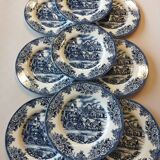 Set of 9 dessert plates English style blue & white