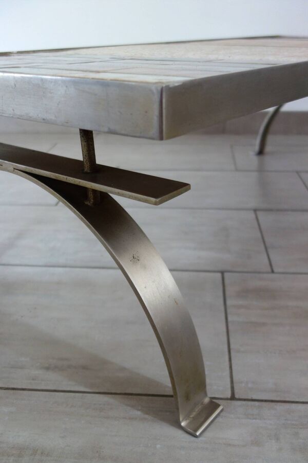 Table basse en céramique et acier brossé par Jean Gregorieff pour Roche Bobois