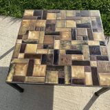 Brutalist coffee table in wrought iron and ceramic from the 70s