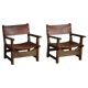 Pair of Spanish brutalist armchairs from the 1960s, wood and leather.