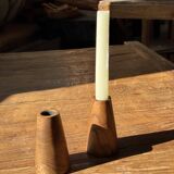 Conical circular candle holder in solid teak H10 D6