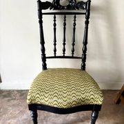 Black turned wood and green wool chair