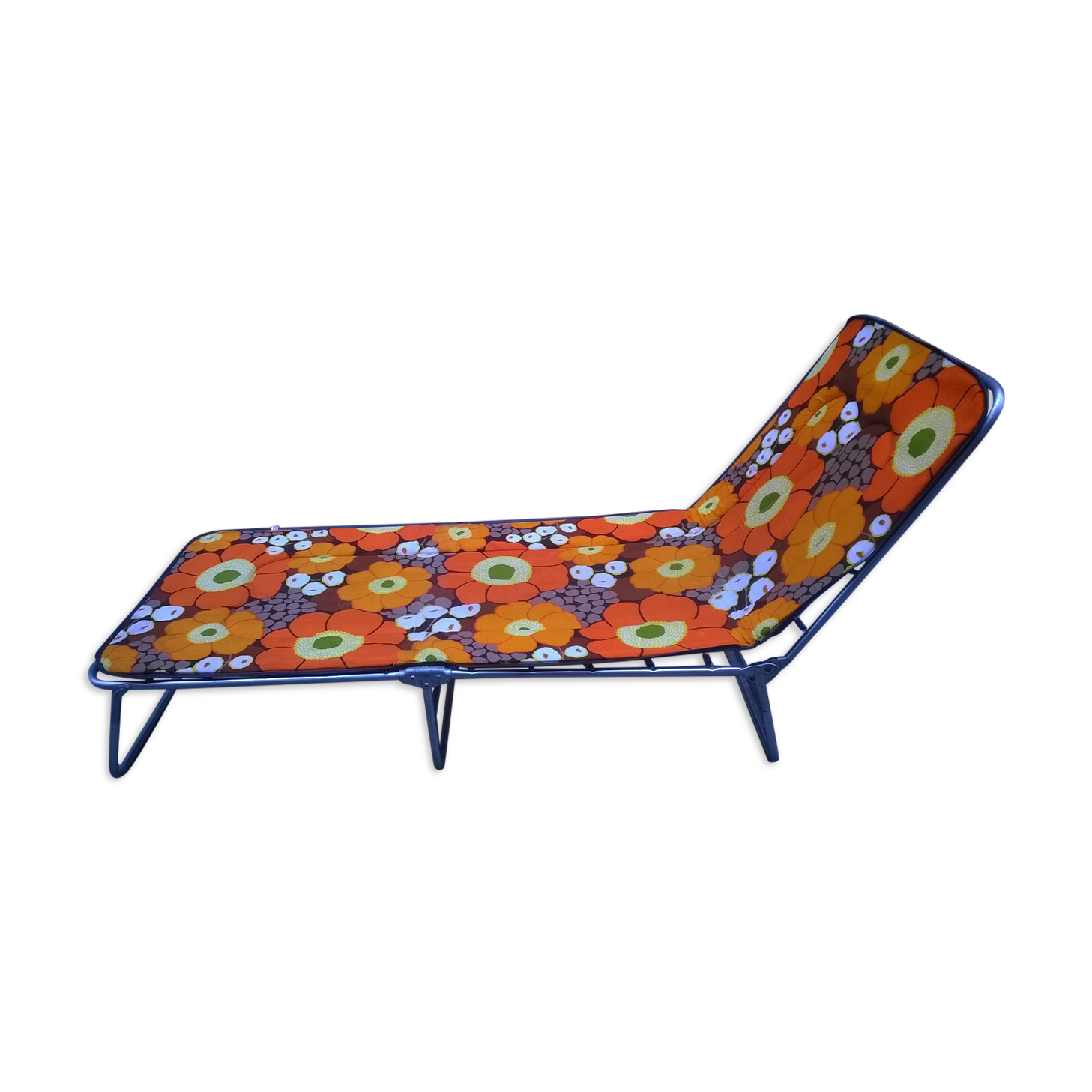 Bain de soleil transat vintage à fleurs 1970
