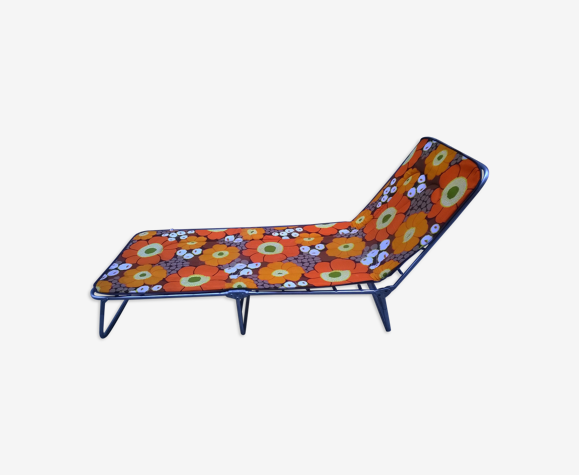 Bain de soleil transat vintage à fleurs 1970