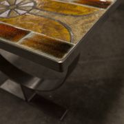 Ceramic coffee table and brushed steel Roche Bobois design Gregorieff 70s, 108x47cm