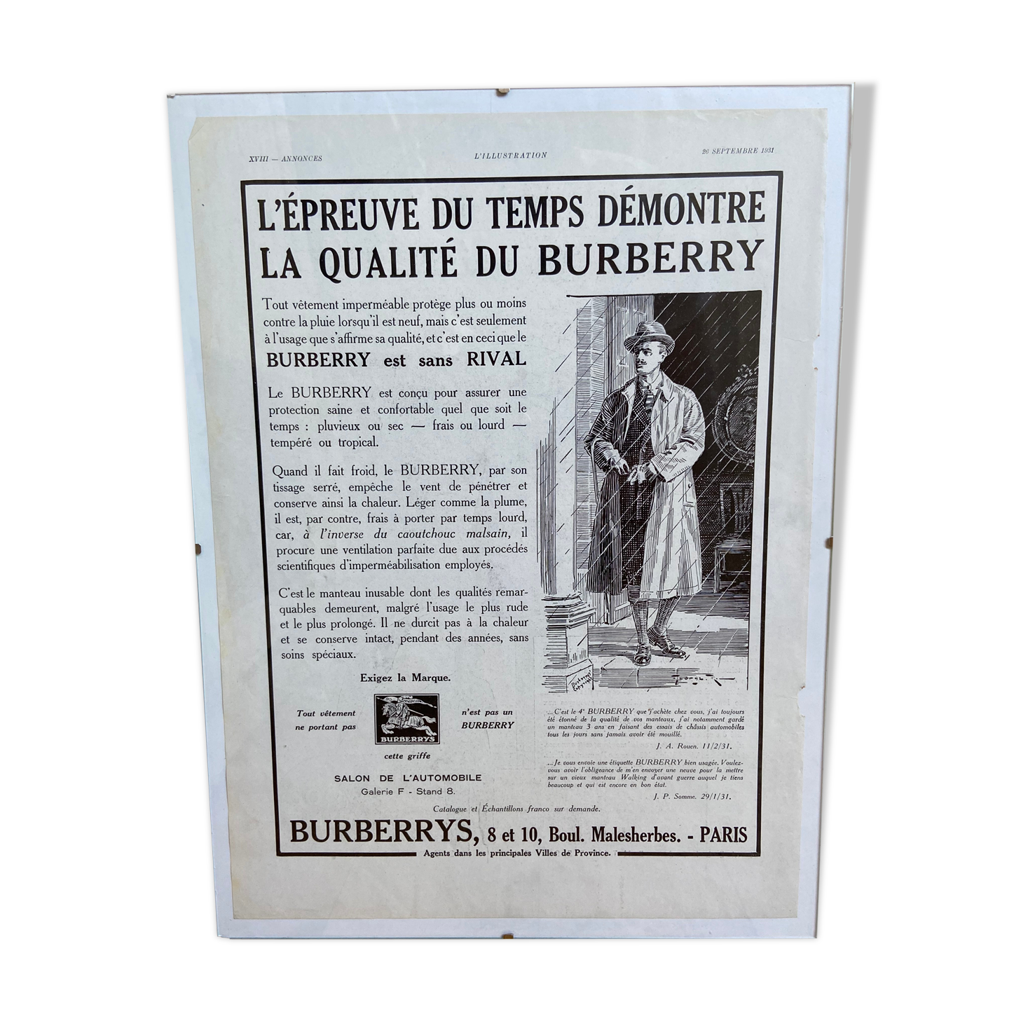 Affiche publicitaire Burberry 26 septembre 1931