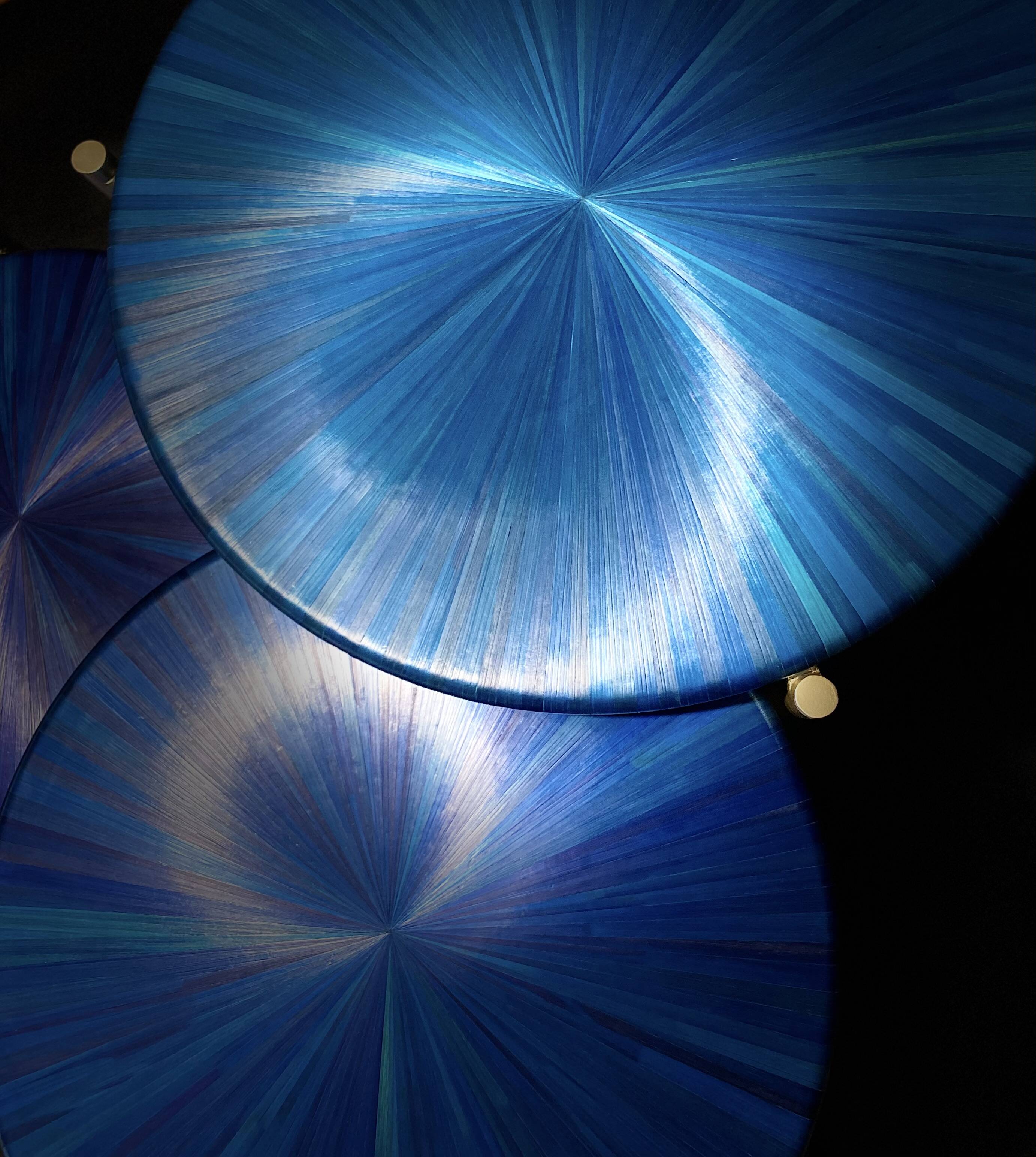 Straw marquetry nesting tables