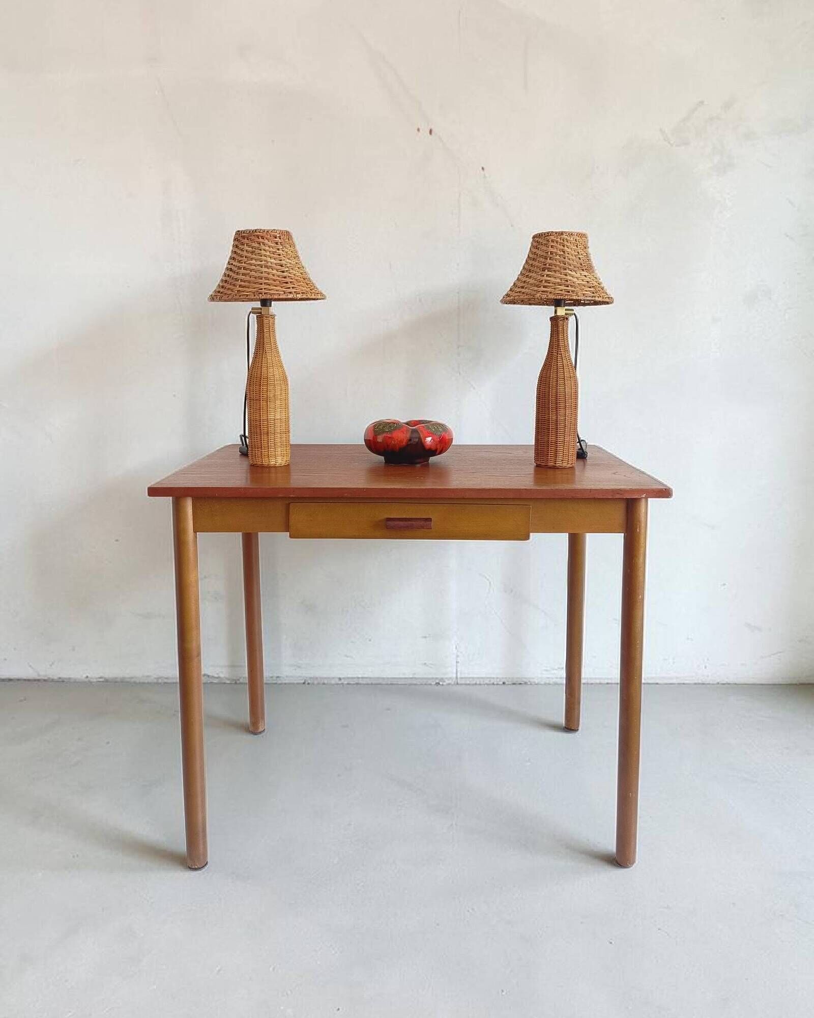 Pair of Table Lamps in Handwoven Wicker and Rattan, France, 1960s