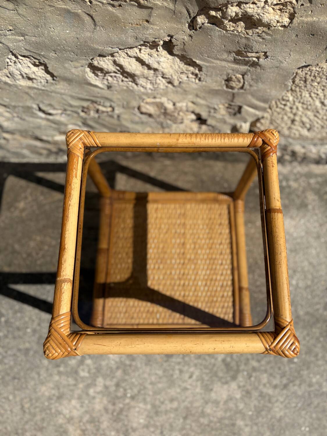 Bamboo and smoked glass side table, 1970s