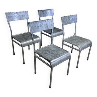 Set of 4 gray metal industrial chairs
