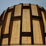 Pair of Scandinavian wooden and fabric pendant lights from the 60s