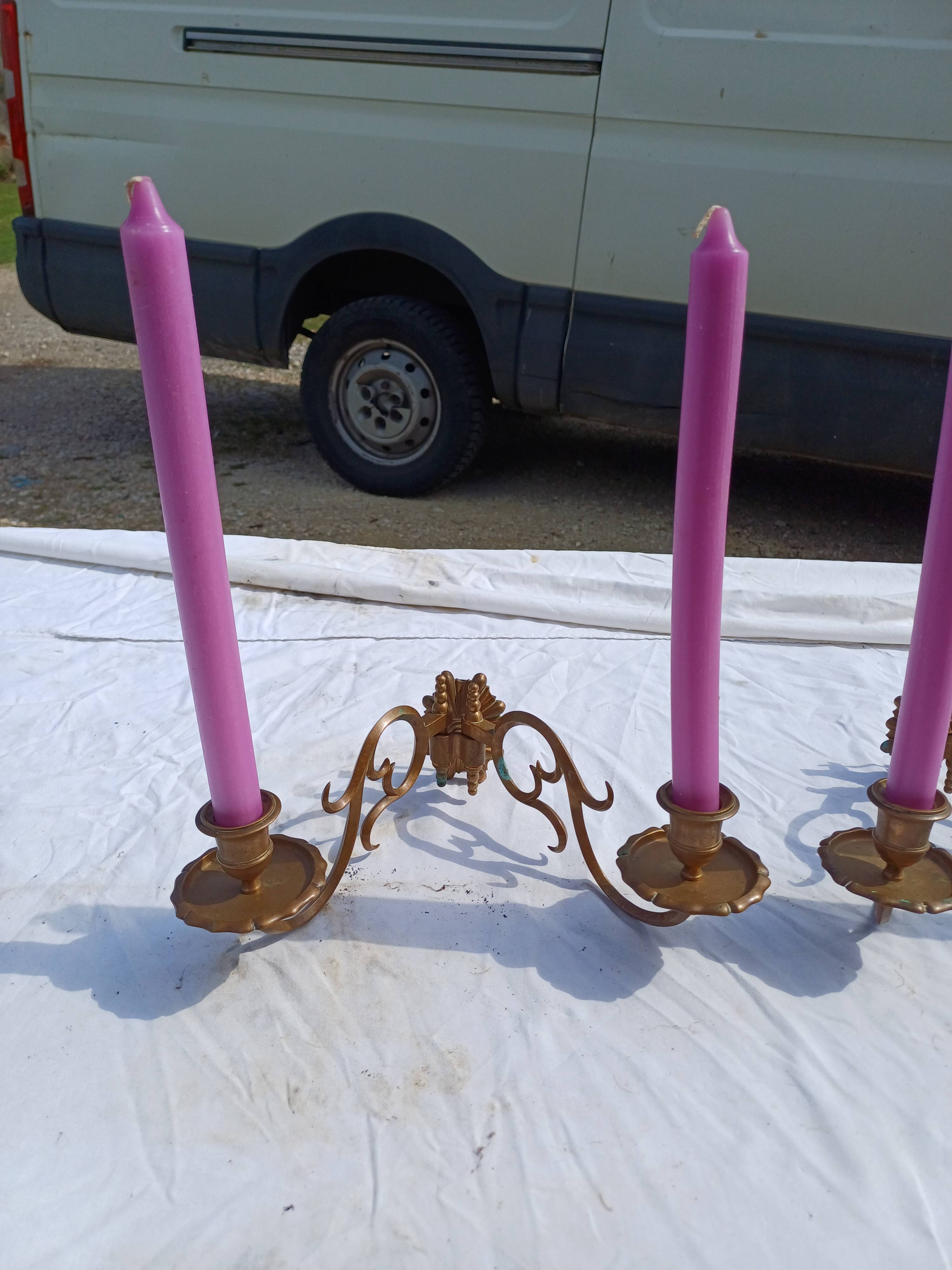 Pair of Bronze Candlesticks with 2 Arms of Lights