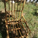 2 bamboo chairs ans foot stool