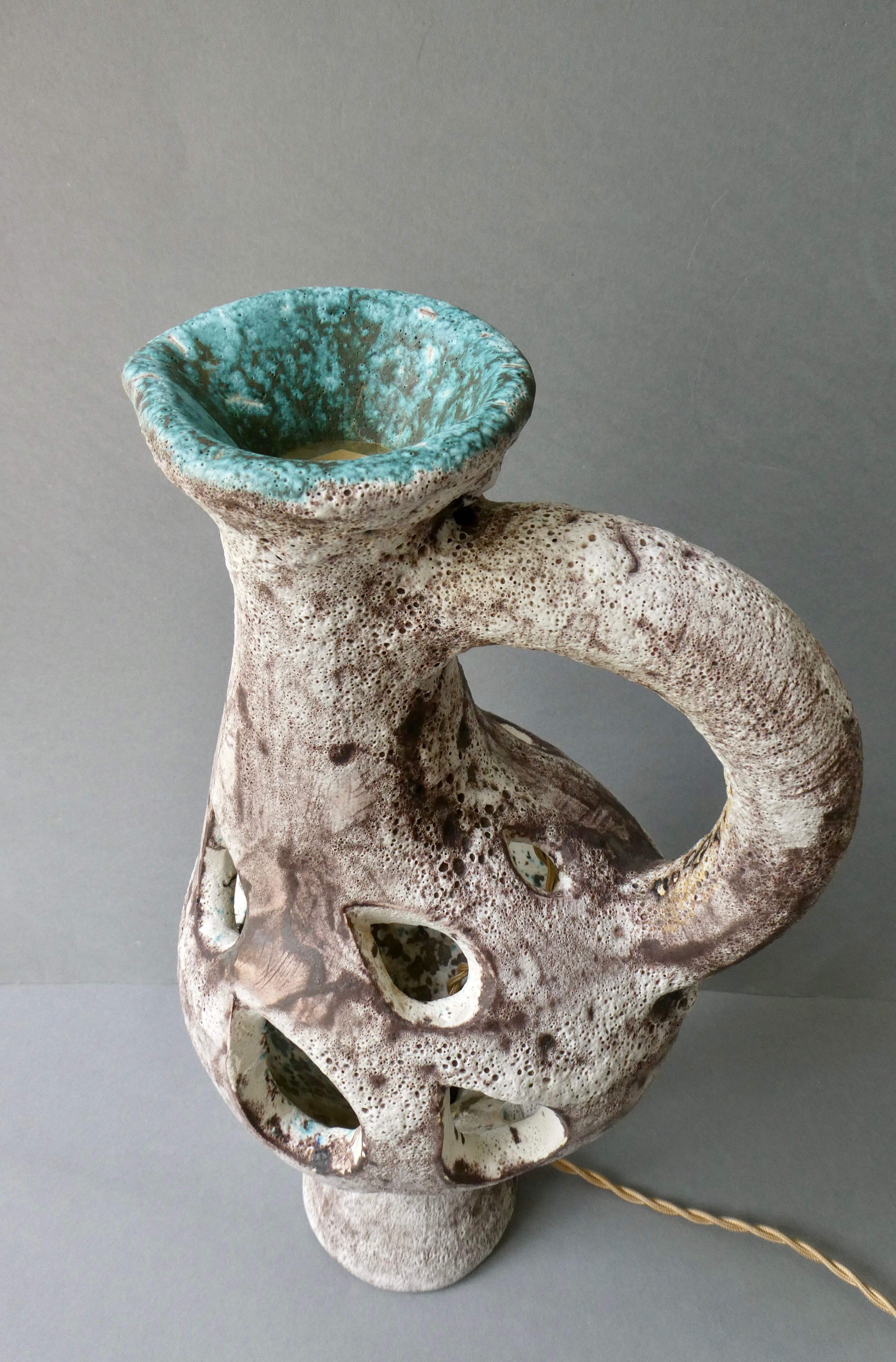 Openwork ceramic lamp from Vallauris, 70s