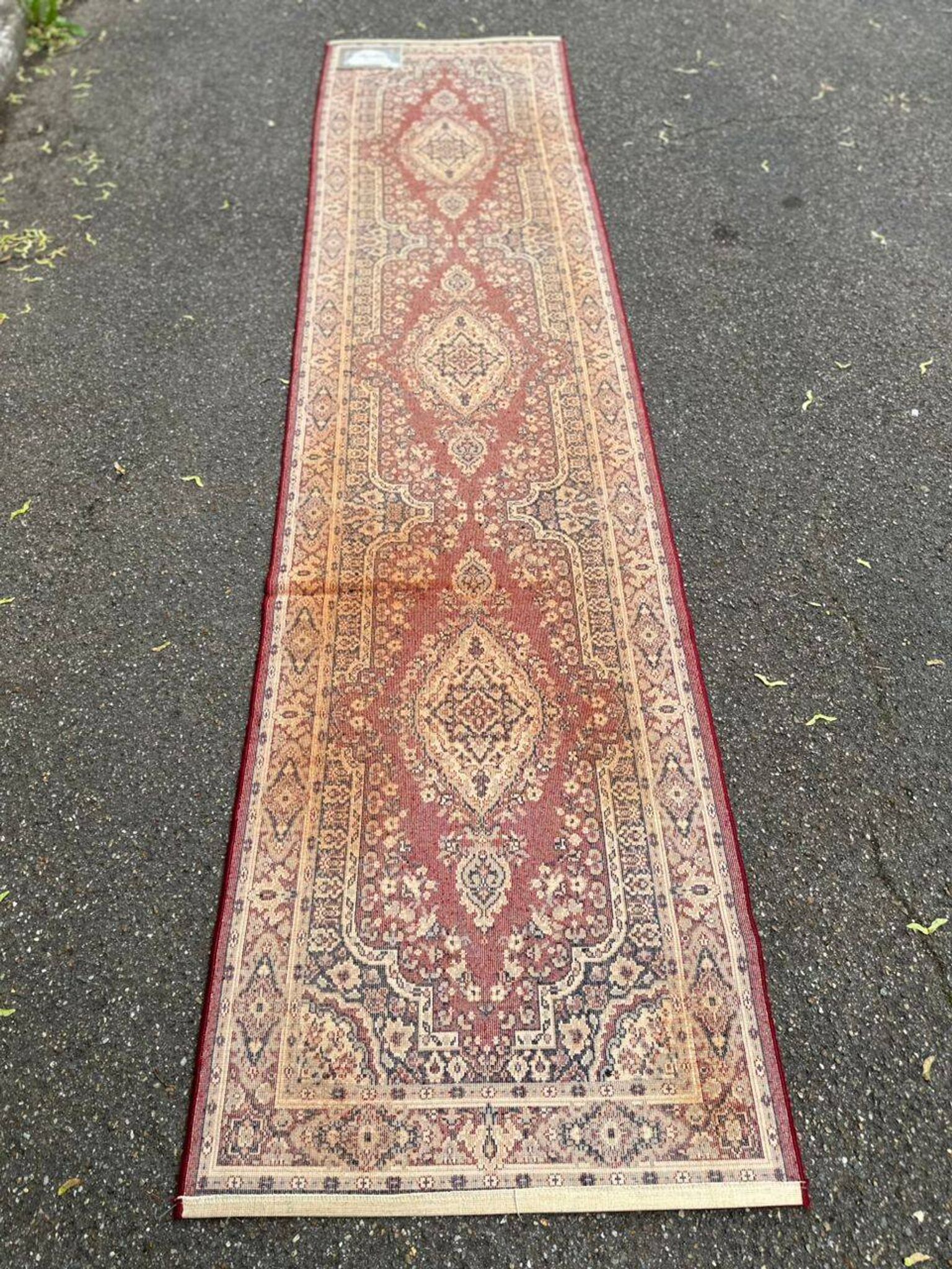 Burgundy wool hallway rug Saphir 85x350cm