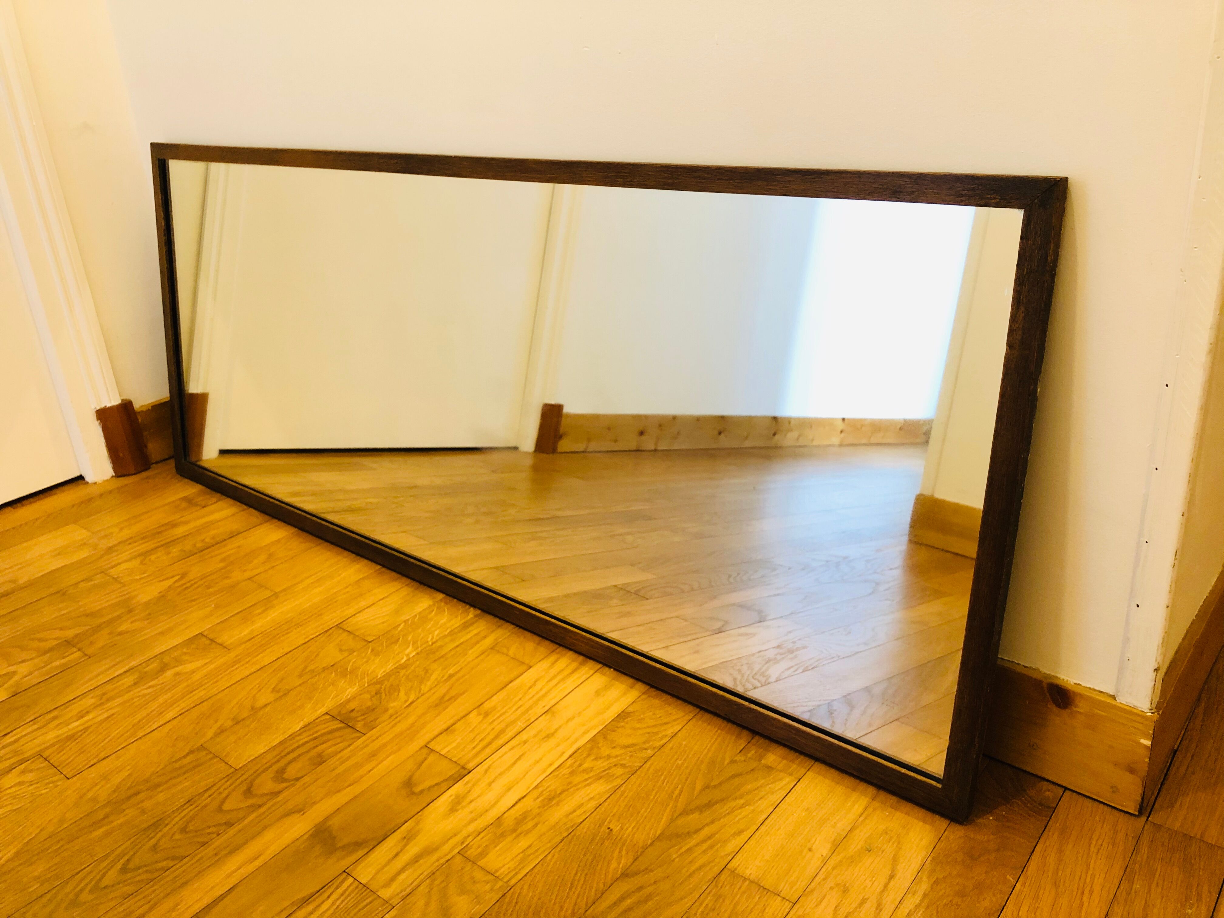Rectangular Scandinavian mirror in teak 125 cm x 49 cm
