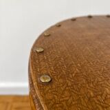 2 antique bistro stools with curved wood and caning effect.