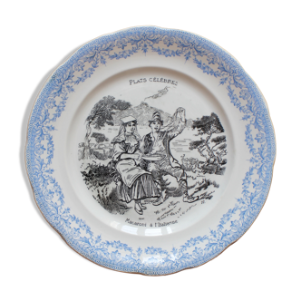 Plate speaking iron land "Famous dishes, Italian macaroni" Sarreguemines and Digoin XIX