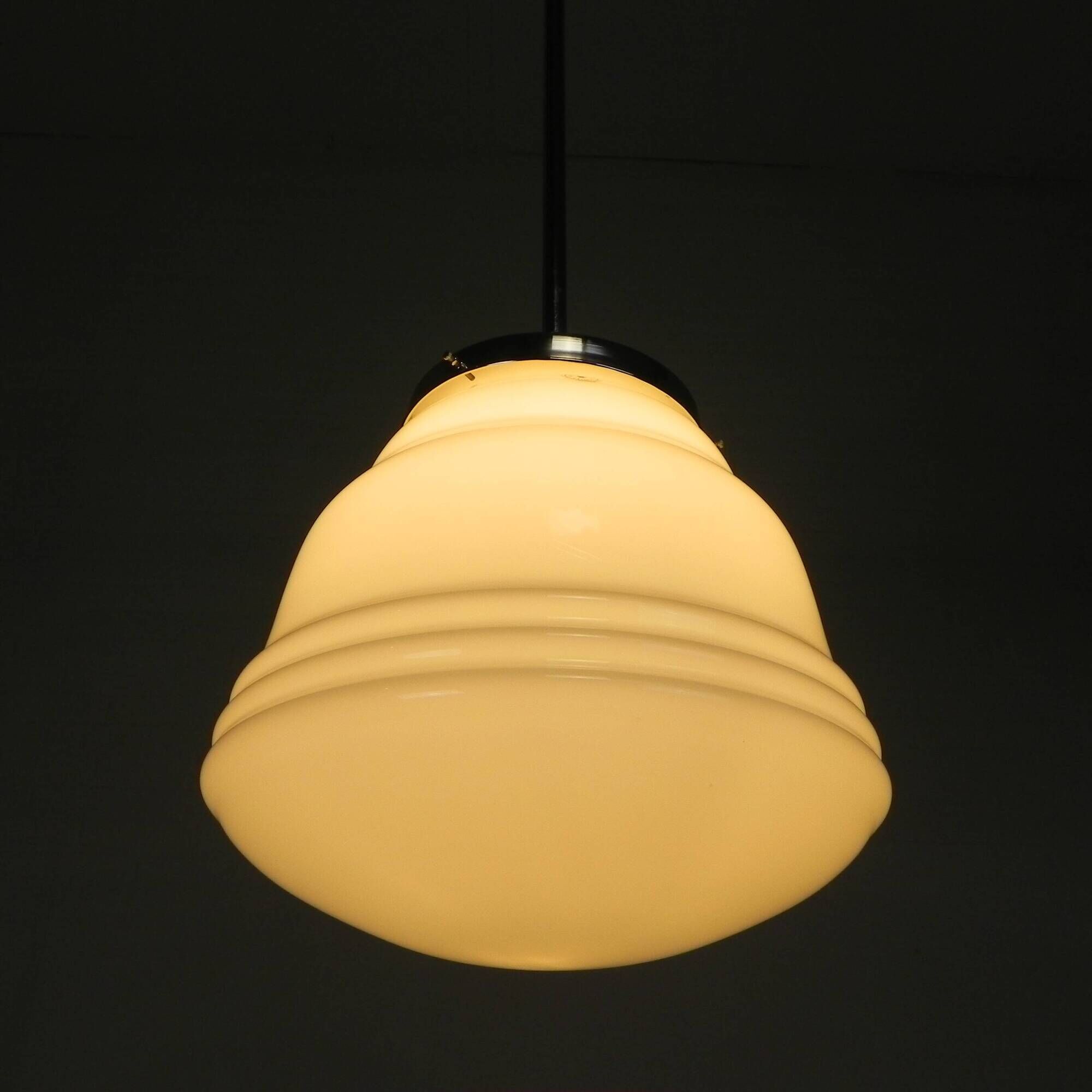 Art Deco suspension with opaline lampshade, Val St Lambert, 1930s