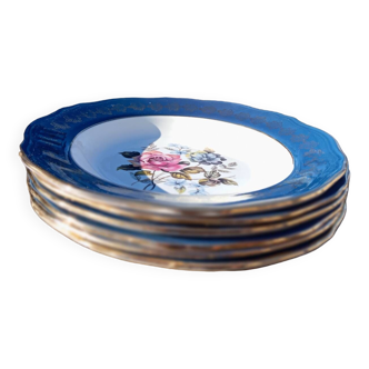 6 soup plates prestige model of Amandinoise, 1950, flowers and gilding