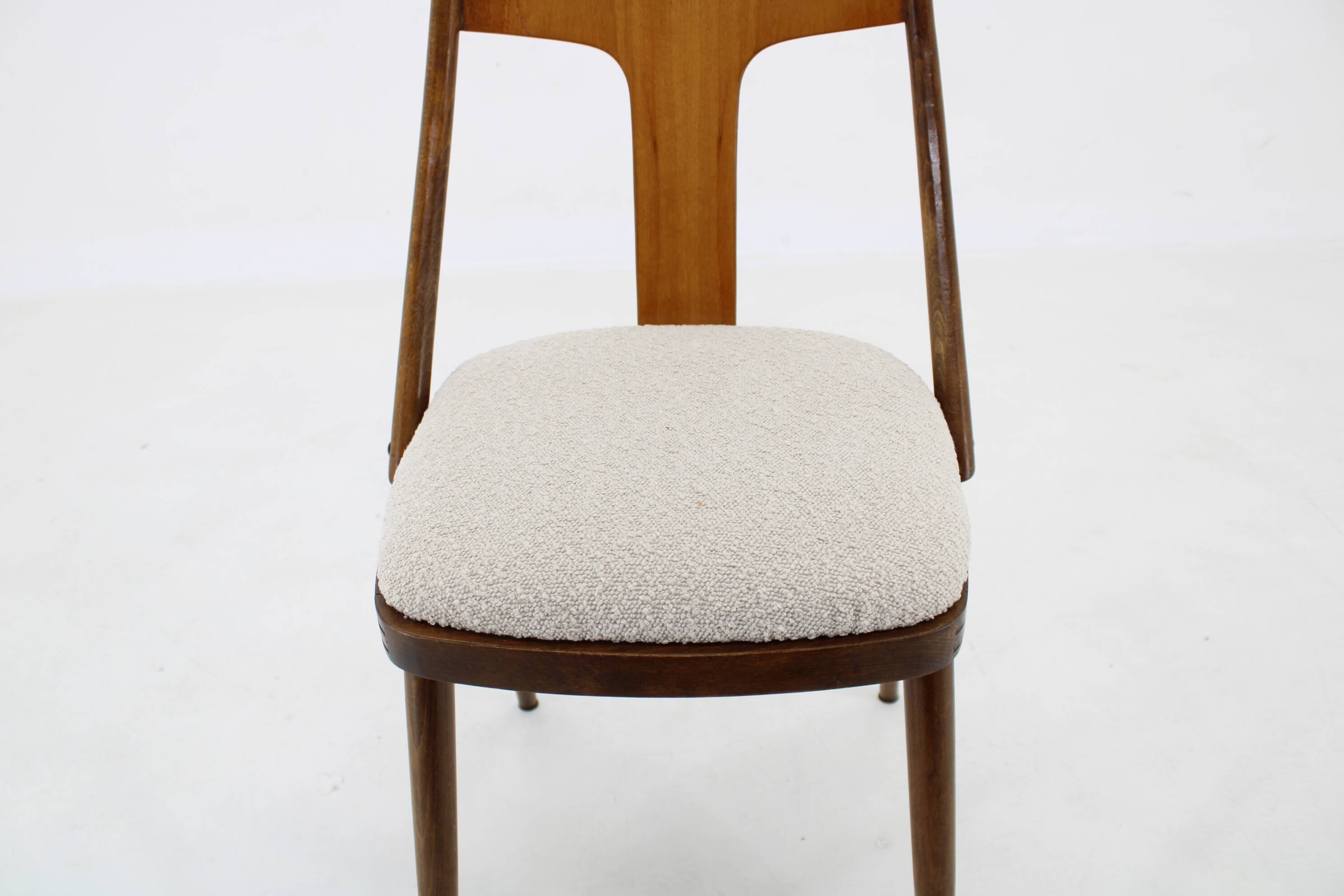 1950s Set of 4 Dining Chairs in Walnut Finish, Czechoslovakia