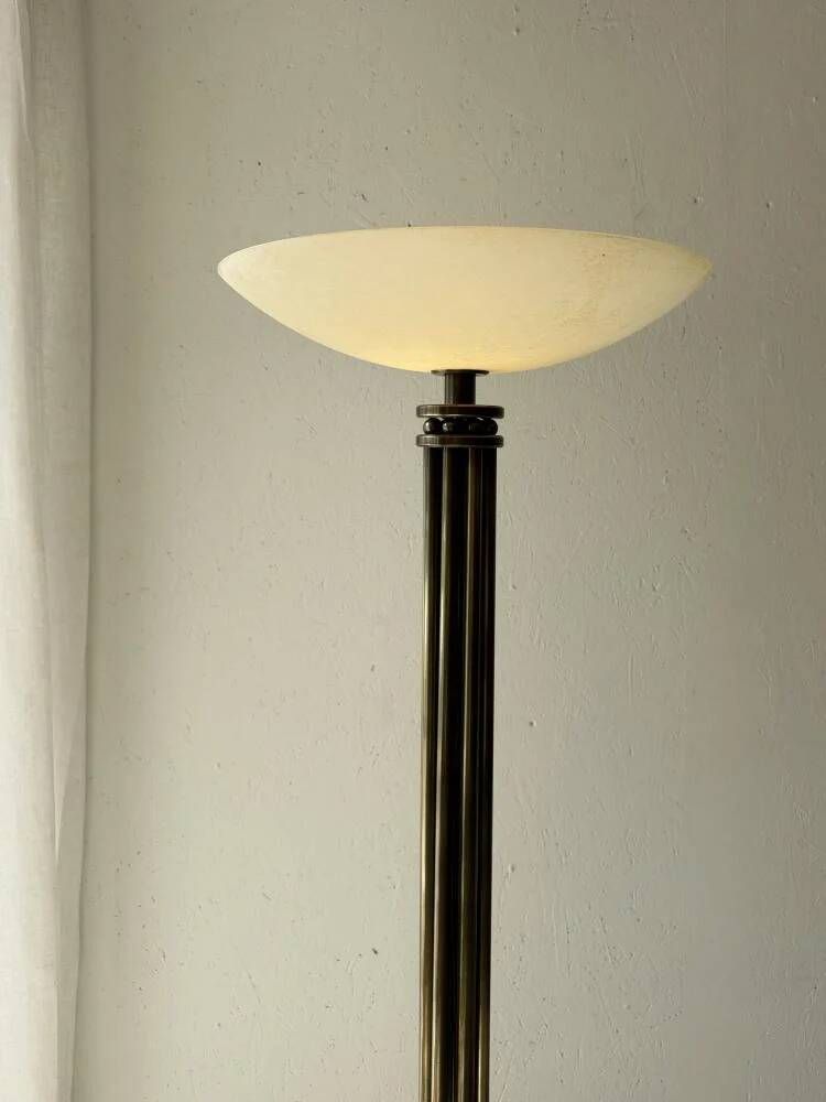 Lumiere brass floor lamp with glass uplighter France 1980s